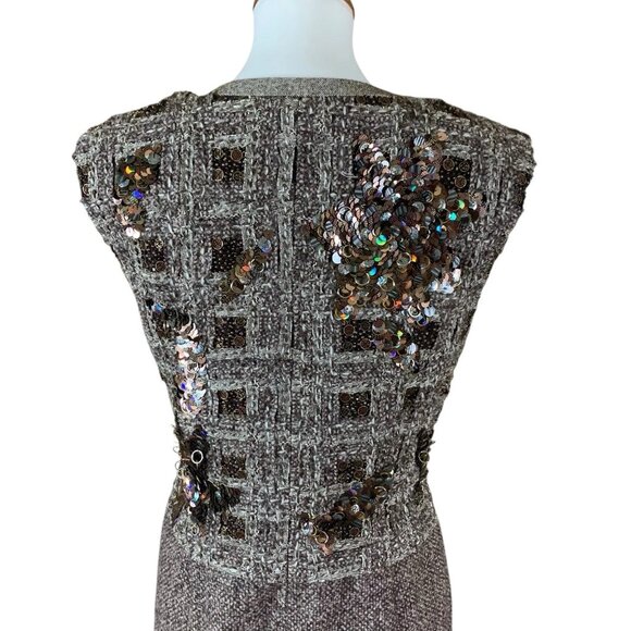 Escada Sequin Tweed Zip Front Dress 40 Sleeveless Alpaca Wool Designer Chic - Picture 4 of 11